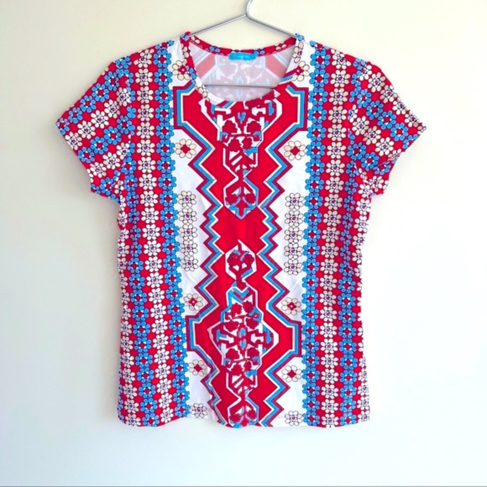J. MCLAUGHLIN $168 Smooth Stretch Floral Catalina Tee Top Size M